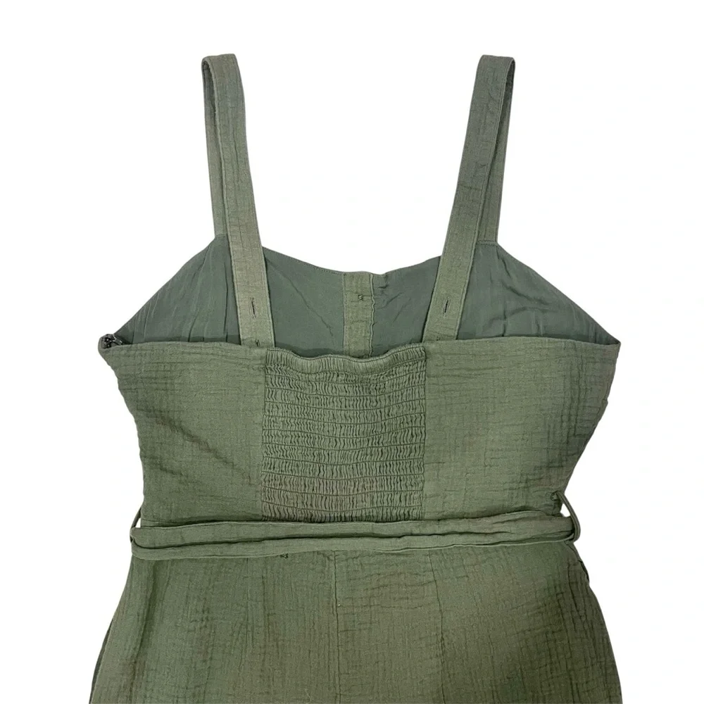 Rachel Zoe Olive Green Gauzy Crepe Cotton Wide Leg Crop Jumpsuit Pockets